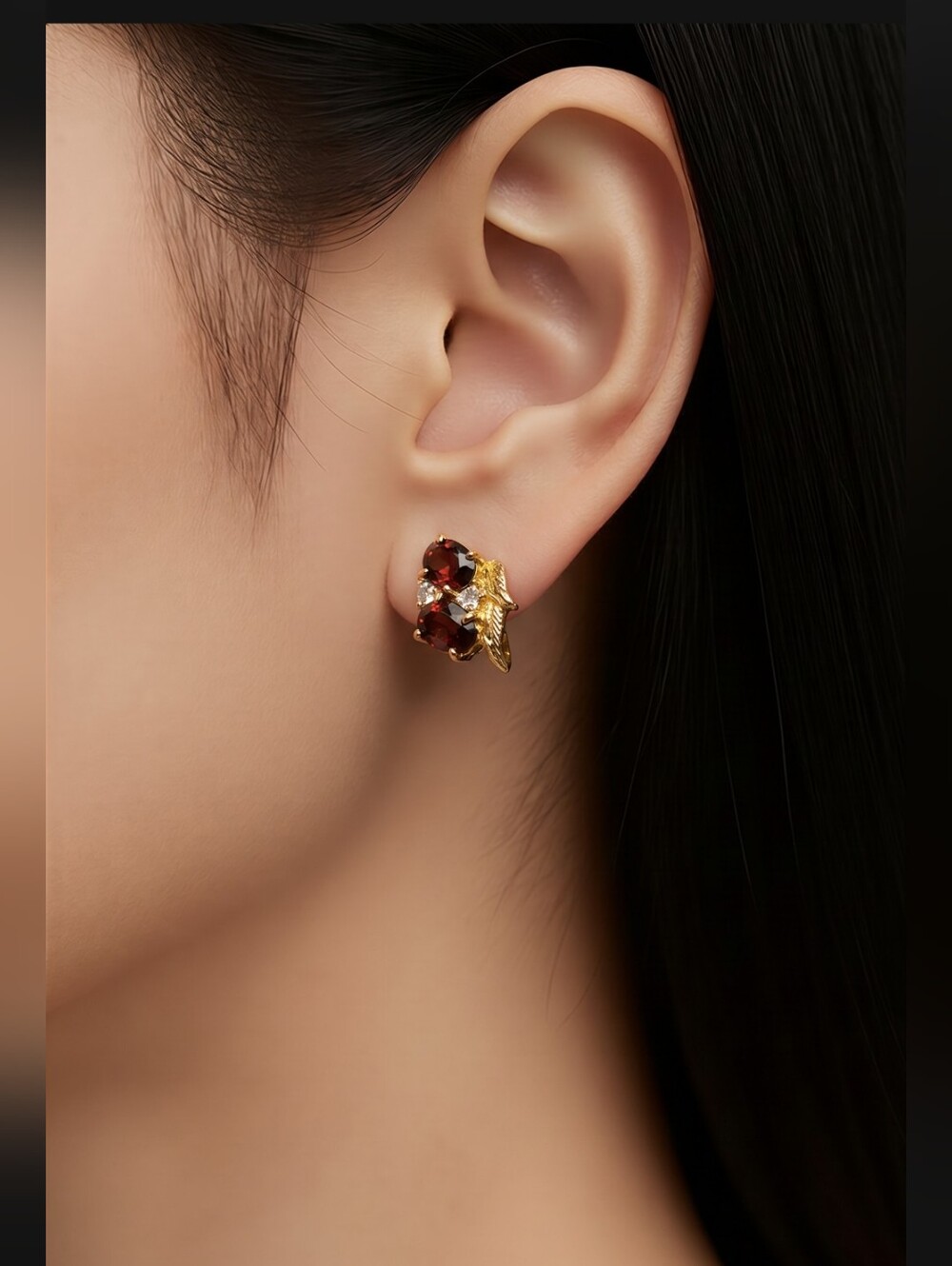 Vintage Vendome Gold-Tone Cluster Earrings with Genuine Marquise Garnets